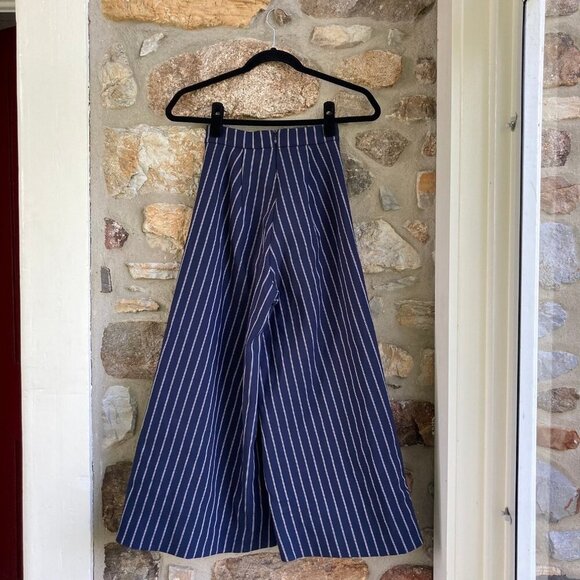 Nicholas Wide Leg High Waist Harper Culottes MSRP $395 Navy Pinstripe - Picture 7 of 12
